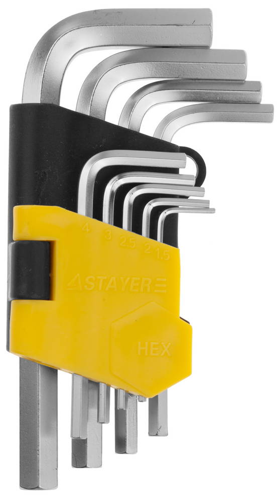 Набор STAYER Ключи ″MASTER″ имбусовые короткие, Cr-V, сатинированное покрытие, пластик. держатель, HEX 1,5-10мм, 9 пред